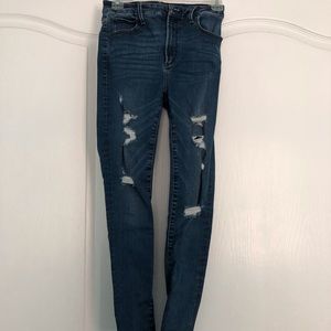 stretchy abecrombie dark wash distressed jeans